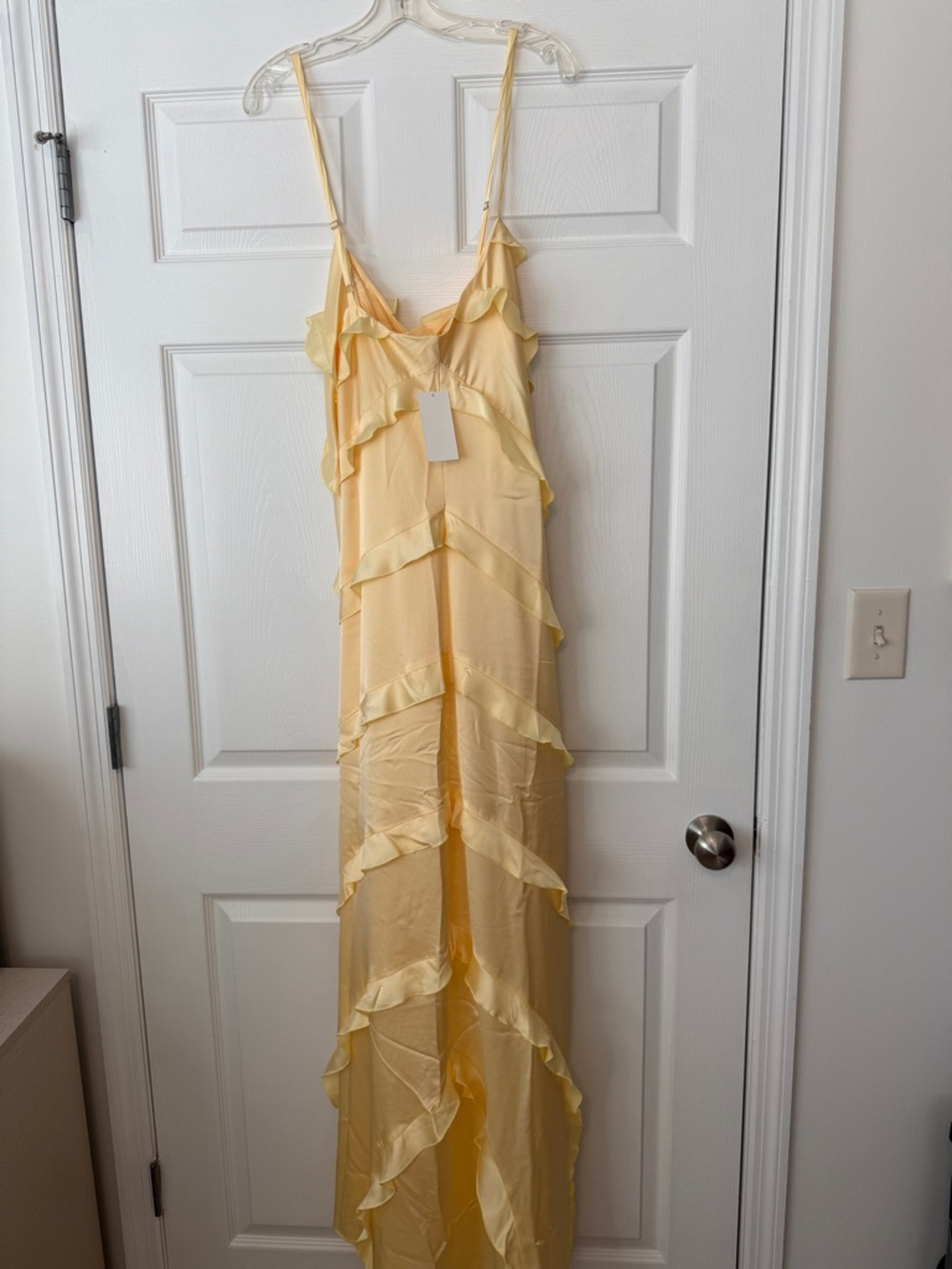 Show Me Your MuMu Pale Yellow Ruffle Satin Maxi Dress - Picture 9 of 9